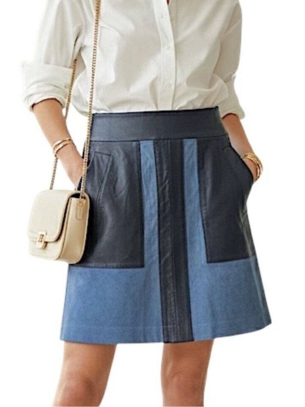Lindex Sweden goat suede lambskin leather blue colour block a line mini skirt S